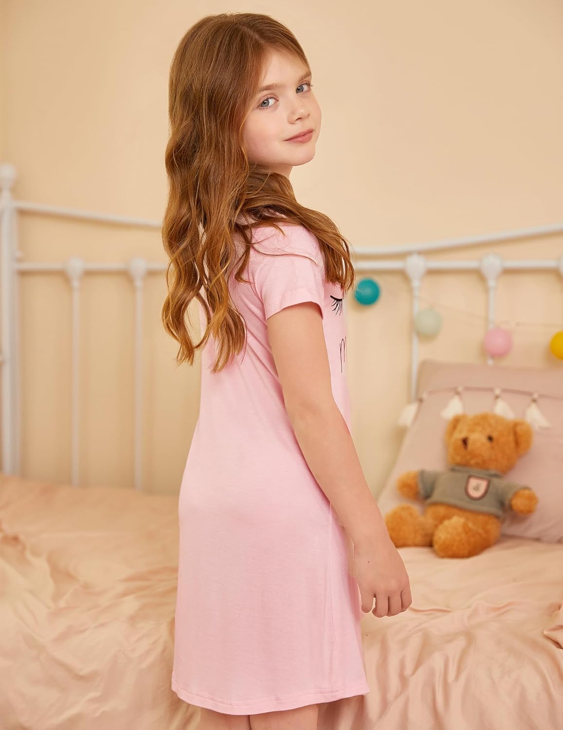 Arshiner Nachthemd Mädchen Kurzarm Pyjamas Kinder Schlafkleid Katze Einhorn Rundhals Nachtkleid 4-12 Jahre