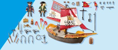 PLAYMOBIL Pirates 71418 Pirate Ship, Exciting Adventures on the High Sea, with Extensive Accessories such as Telescope, Compass and Cannons, Toy for Children from 4 Years