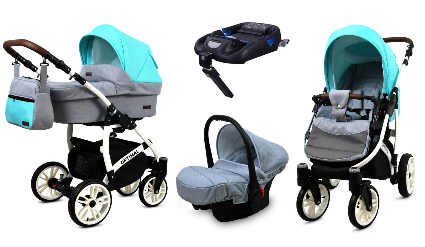 BabyLux® Kinderwagen Set 4 in 1 - Optimal - incl. Babywanne, Buggy Sportsitz, Auto-Babyschale, ISOFIX-Basisstation - Autositz - Kinderwagenset - Kombikinderwagen mit Wickeltasche usw.