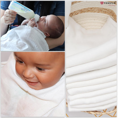 FENSILO - Mulltücher - Mullwindeln - 10er Pack 70x80 cm - Stoffwindeln, Made IN EU, schadstoffgeprüft - Spucktücher Set für Mädchen – Baby Mullwindeln- Rosa - Oeko-TEX Zertifiziert