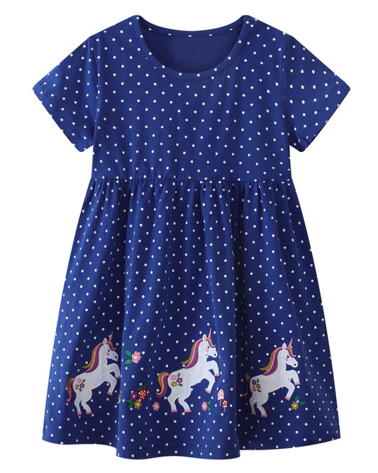 Beilei Creations Mädchen Kleider Kurzarm Baumwolle Kinder Kleid Süßes Muster Gr.85-140