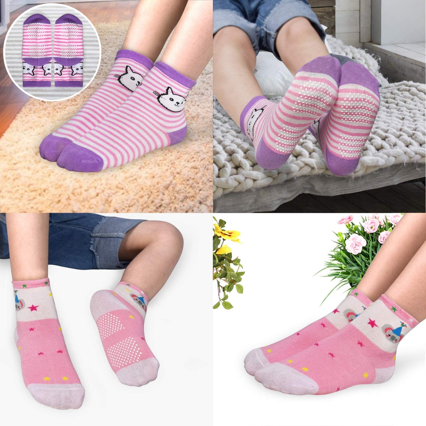 HYCLES Baby ABS Socks Children 0-7 Years 12 Pairs Stopper Socks Children Non-Slip Socks Child Boys Girls 23-26 27-30 Toddler Socks Baby