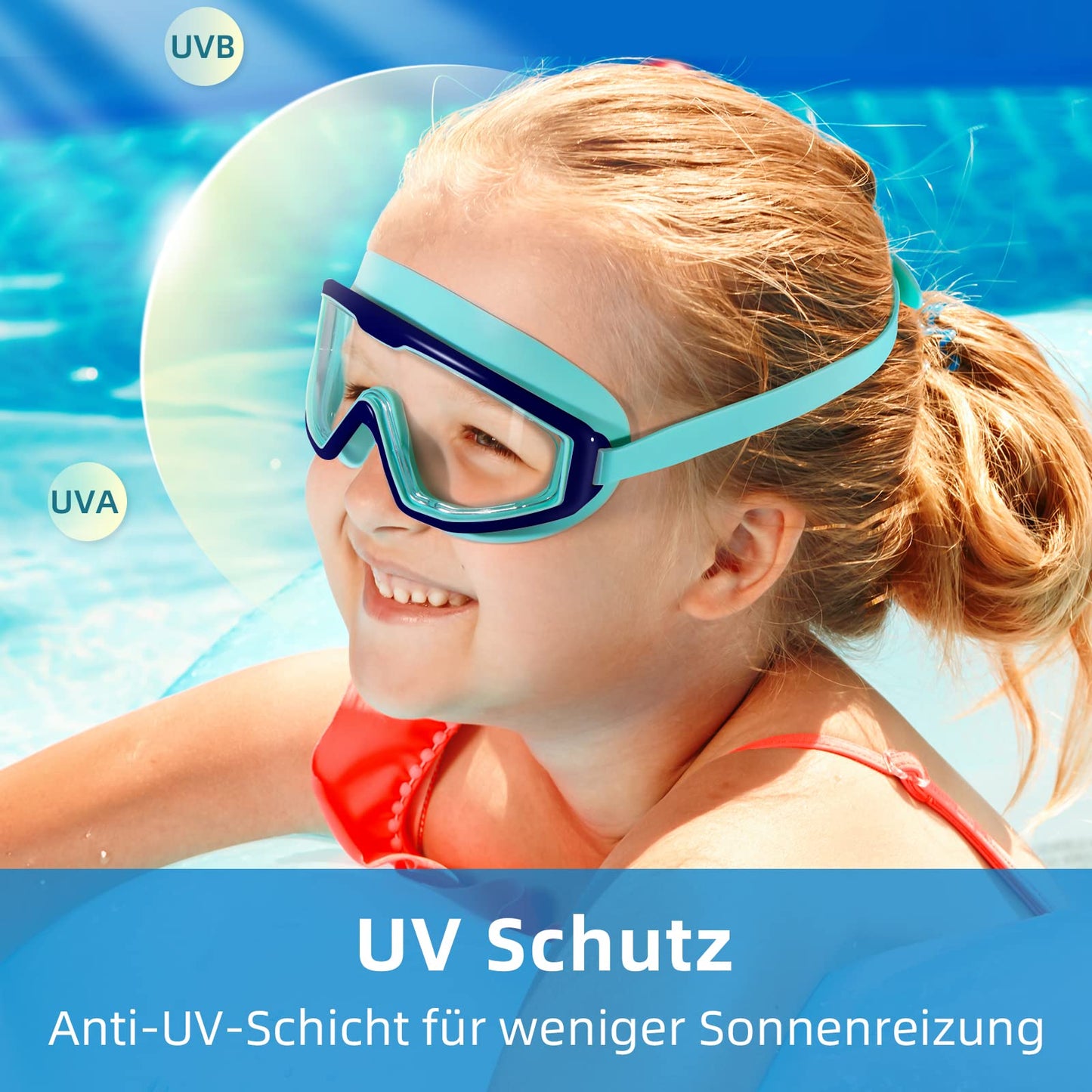 Water Space Swimming Goggles for Children 3-15, Panoramic View, Anti-Fog, No Leaking, Swimming Goggles for Swimming Pool and Beach