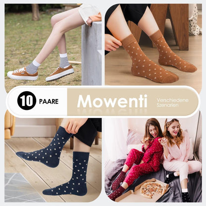 Mowenti Socken Mädchen 35-38 sportsocken strümpfe socks Mädchensocken bunte schwarz Streifen Punkte baumwollsocken 10 Paar