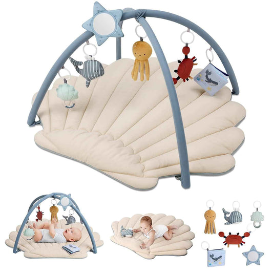 Blissful Diary Spielbogen Baby, Übergroßes Blattförmiges Spieldecke Baby Gym Activity Decke mit 6 Abnehmbare Spielzeuge, krabbeldecke Unverzichtbare Babygeschenke, Waldgrün
