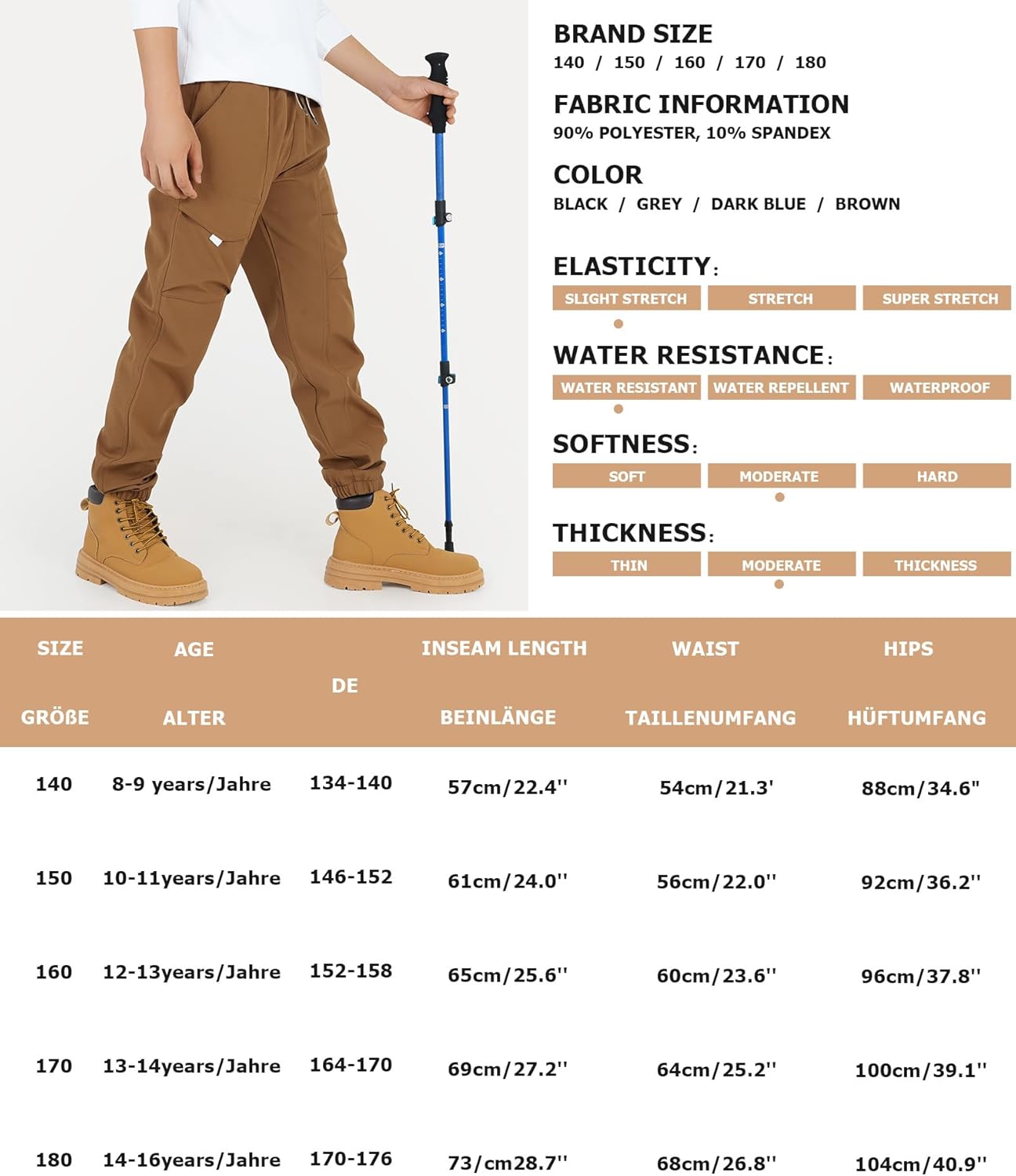YOUNGSOUL Cargohose Jungen Wasserdicht Kinder Wanderhose Outdoor Jungs Cargo Hose mit Gummizug