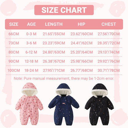 JiAmy Baby Snowsuit, Baby Boys Girls Winter Jumpsuit Romper Newborn Snow Overall for 0-24 Months