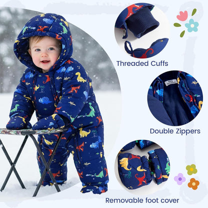 Baby Romper with Hood, Snowsuits with Gloves and Booties, for Toddlers, Fleece Cotton Romper for Toddlers, Boys and Girls, Warm Jumpsuit, Winter Jacket, 6-9 Months