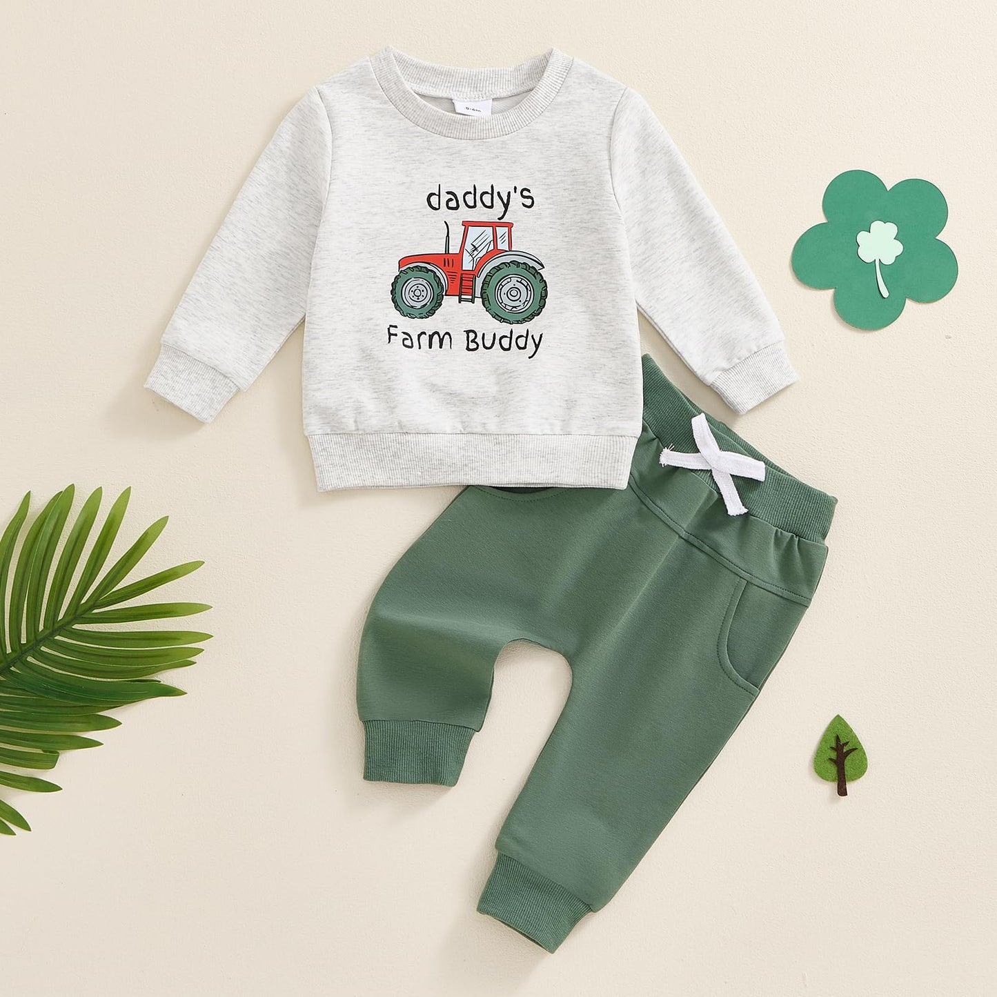 Baby-Frühlings-Outfit für Jungen, Trainingsanzüge mit Traktor-/Auto-Print, Sweatshirts mit langen Ärmeln mit Autodruck + elastische Kordelzughose, 2-teiliges Sportbekleidungsset, weiche Traktor-Outfits