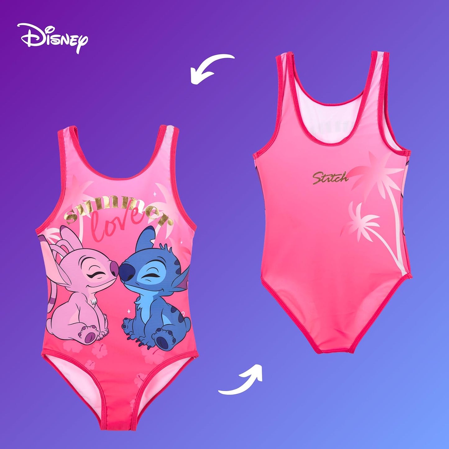 Disney Stitch Mädchen Badeanzug, Motiv Stitch und Engel Einteiliger Badeanzug, Kinder Schwimmbadeanzug, Größen 6 bis 12 Jahre