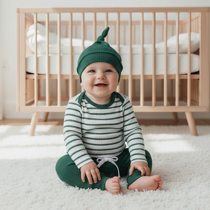 Baby Jungen Kleidung Gestreifter Body Strampler Langarm Top + Hose + Hut Baby Kleidung Set Baumwolle Weiche Kleidung Set für Neugeborene Kleinkinder 0-18 Monate