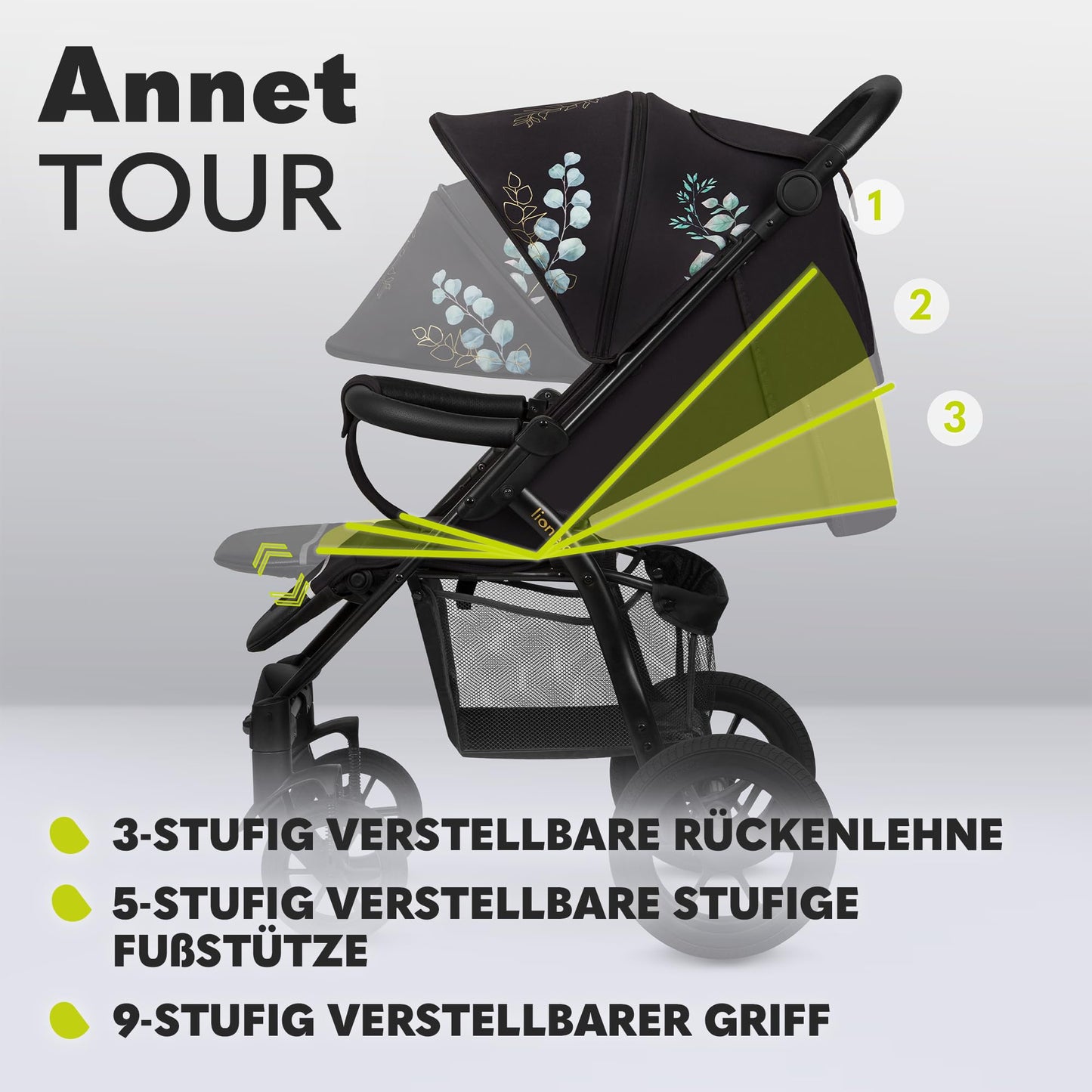 LIONELO Annet Plus Buggy up to 22 kg with Reclining Function, Small Folding Pushchair with Accessories, EVA Foam Wheels, Mosquito Net, Foot Cover Drink Holder, Basket Dreamin