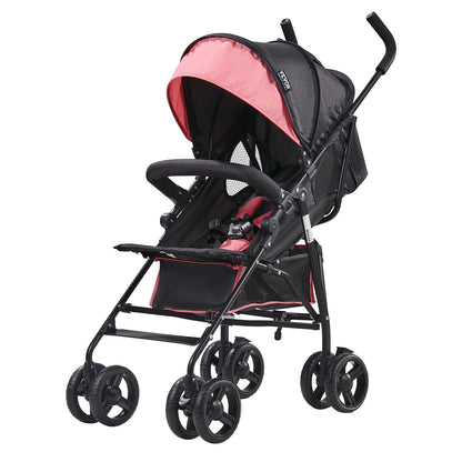 VEVOR Leichter Kinderwagen, kompakt, einfach zusammenklappbar, mit verstellbarer Rückenlehne, Rahmen aus Karbonstahl, großer Aufbewahrungskorb, Kinderwagen mit Schirm für Reisen und mehr, Schwarz/Pink - Meloni2