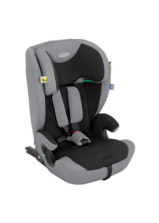 Graco Energi™ i-Size R129 Kindersitz, Autositz vorwärtsgerichtet ab 15 Monaten bis ca. 12 Jahre (76-150 cm), 5-Punkt-Gurtsystem, ISOFIX und Tether, Installation mit Fahrzeuggurt, grau/schwarz, Meteor