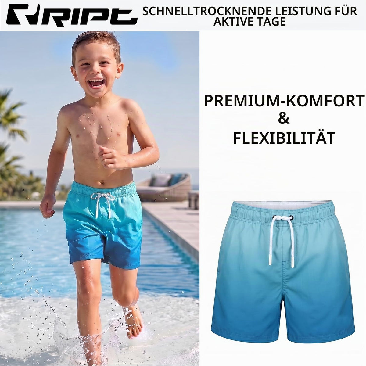 Schnelltrocknende Badeshorts für Jungen – UV50 Sonnenschutz für Aktiven Sommer Spaß