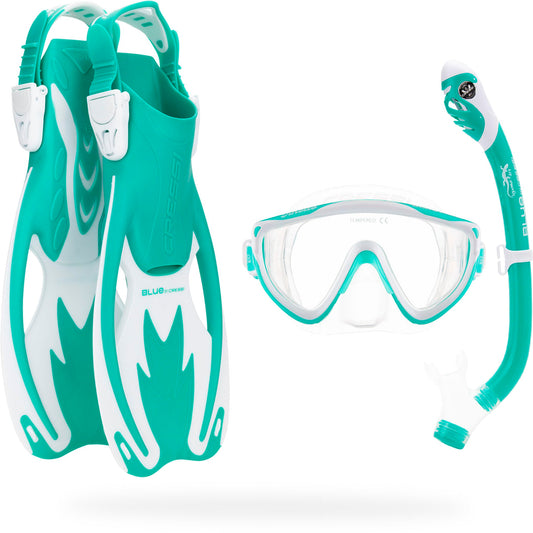 CRESSI Tinetto Rocks Dry Set - Kinderschnorchelset Kurze verstellbare Flossen, Silikonmaske und trockener Schnorchel
