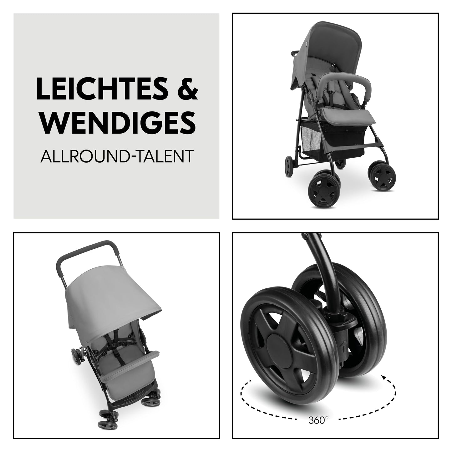 Hauck Lightweight Stroller up to 18 kg with reclining function from birth, small foldaway, sun canopy, large basket - Meloni2