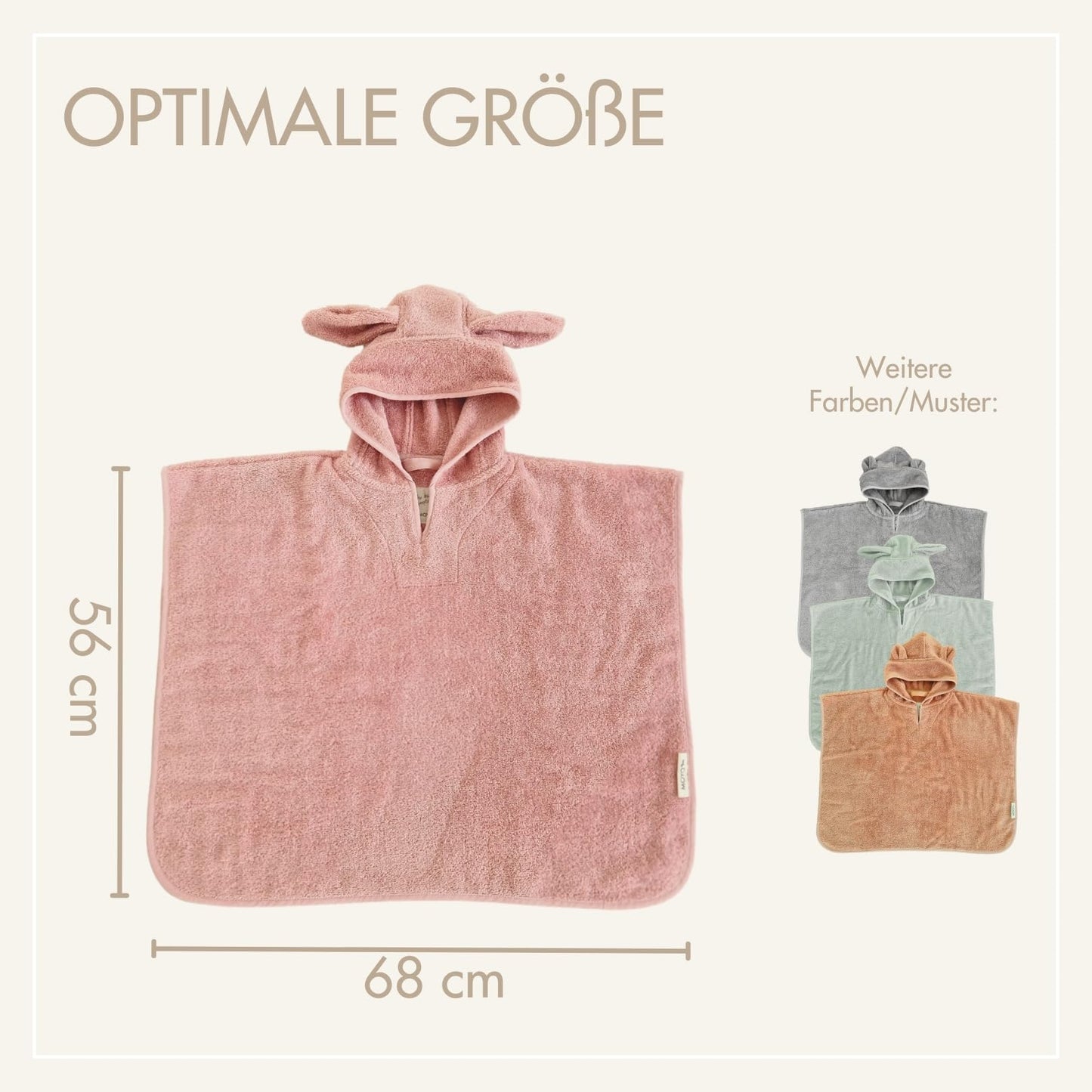 MOYO Baby Badeponcho Mit Hasenohren in Rosé I Kinder Badetuch Für 0-3 Jahre I Weicher Poncho Aus 100% Frottee-Baumwolle I Waschbares Kapuzenhandtuch I 68x56cm