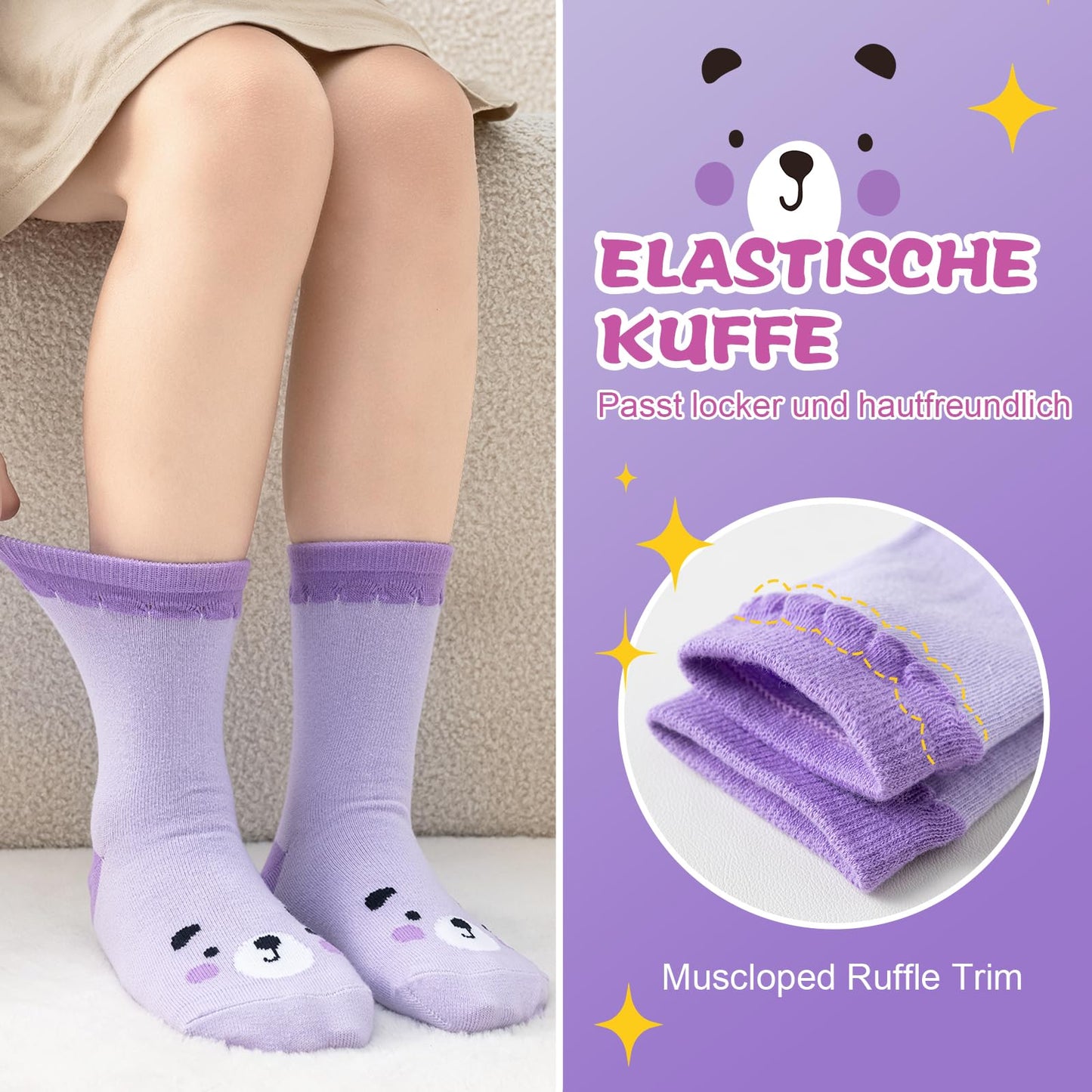 Cirorld Socken Kinder Mädchen Lustige Einhorn Meerjungfrau Tiergesicht Socken Süße Bunte Kindersocken Baumwolle Socken, 2-14 Jahre 6 Paare