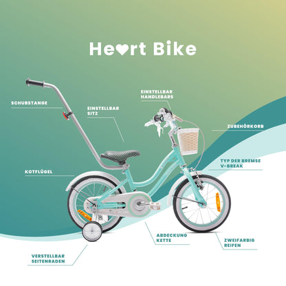 sun baby Mädchenfahrrad 12, 14 und 16 Zoll Radgröße Heart Bike zur Auswahl, mit Abnehmbarer Schubstange, Kinderfahrrad für Mädchen von 2 bis 6 Jahre - Meloni2
