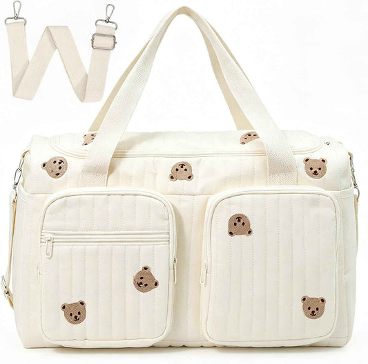 Baby Wickeltasche Große Kliniktasche 48x26x22cm Reisewindeltasche Tragetasche Baumwolle Henkeltaschen Mom Bag Diaper Bag Wickeltasche für Unterwegs, Geburt im Krankenhaus, Reisen, Kinderwagen