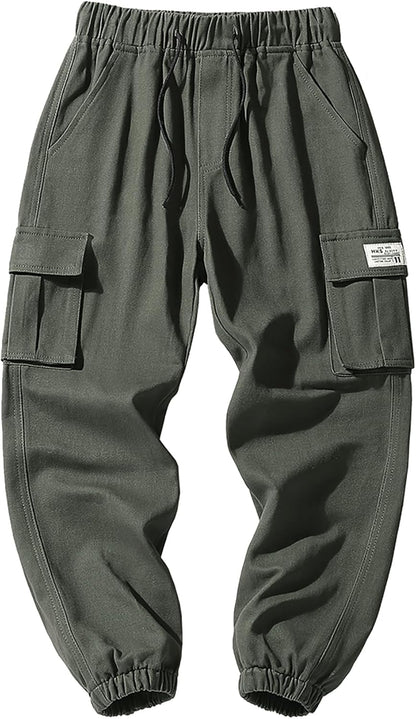 Deekynoop Children's Cargo Trousers Boys Twil Cargo Jogging Bottoms with Elastic Waistband