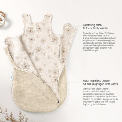 lulumoon Baby Sleeping Bag for 3-9 Months: Muslin Sleeping Bag Baby for Boys and Girls - Cotton Baby Sleeping Bag for 70 cm All-Year Children's Room