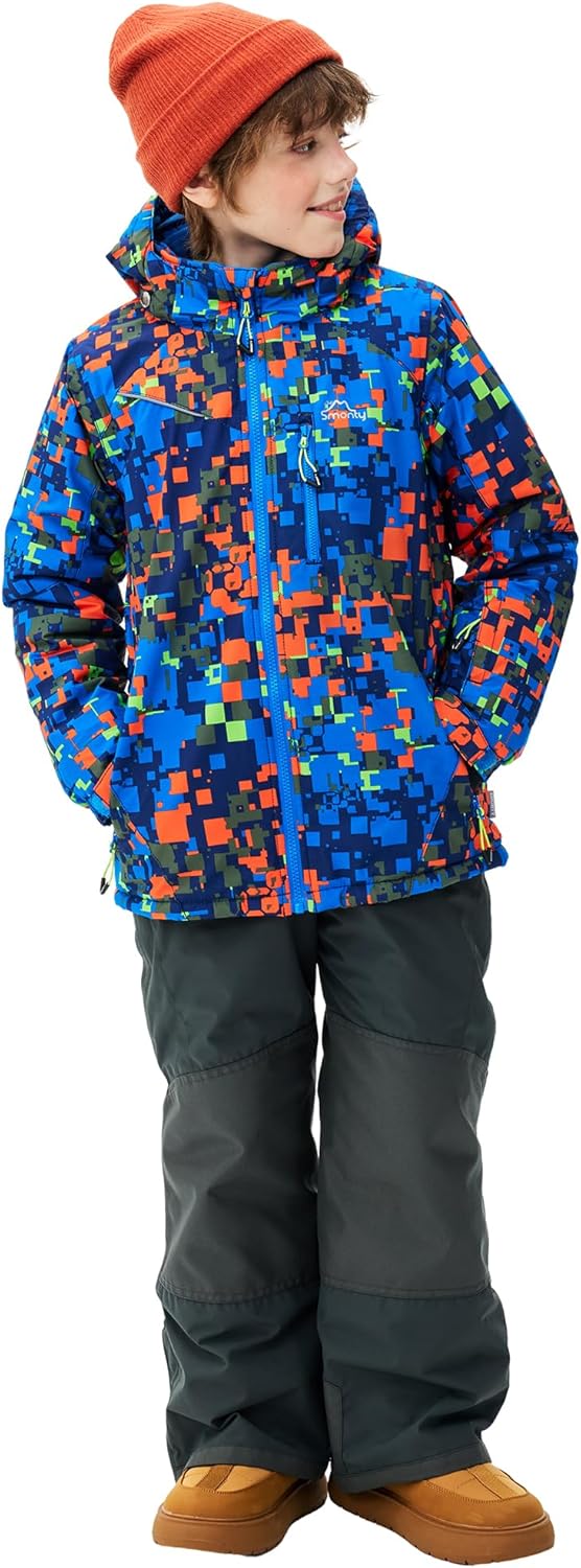 Kinder Schneeanzug für Jungen, Winter Skijacke und Hosen Set mit Kapuzenriemen, winddicht, wasserdicht, warmer Mantel