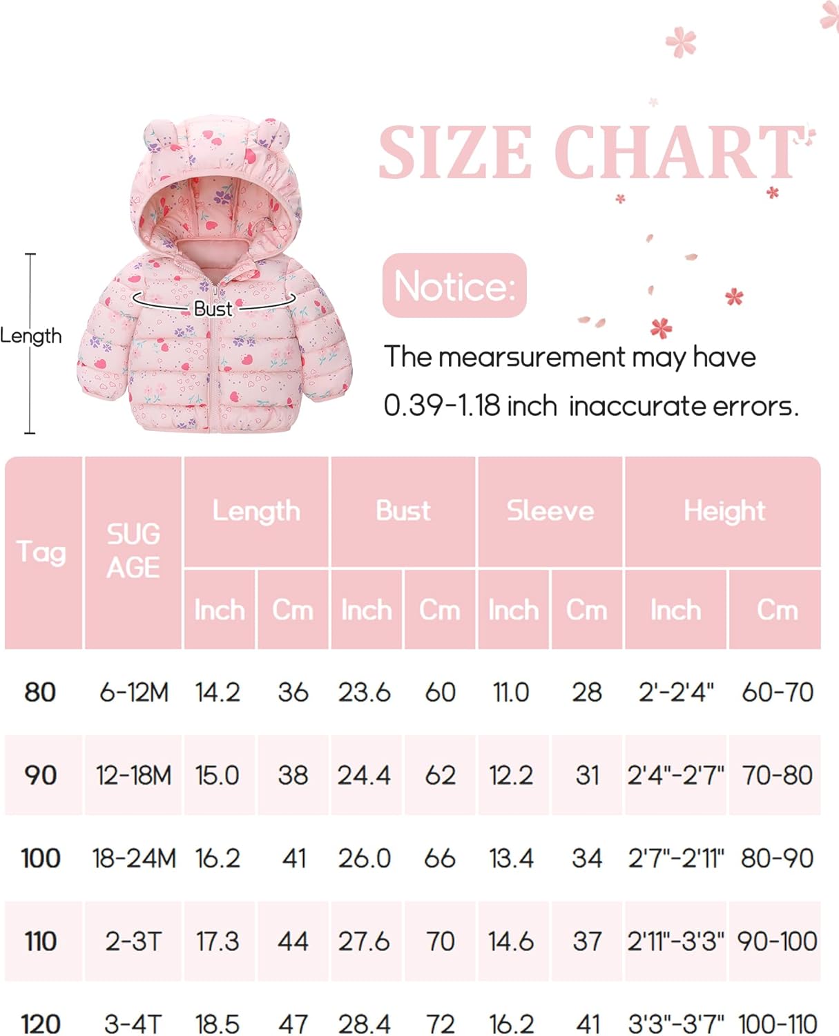 Happy Cherry Winter Jacket Baby Boys Girls Winter Coat with Hood Quilted Jacket Warm Lightweight Down Jacket Winter Cute Printed Outerwear 