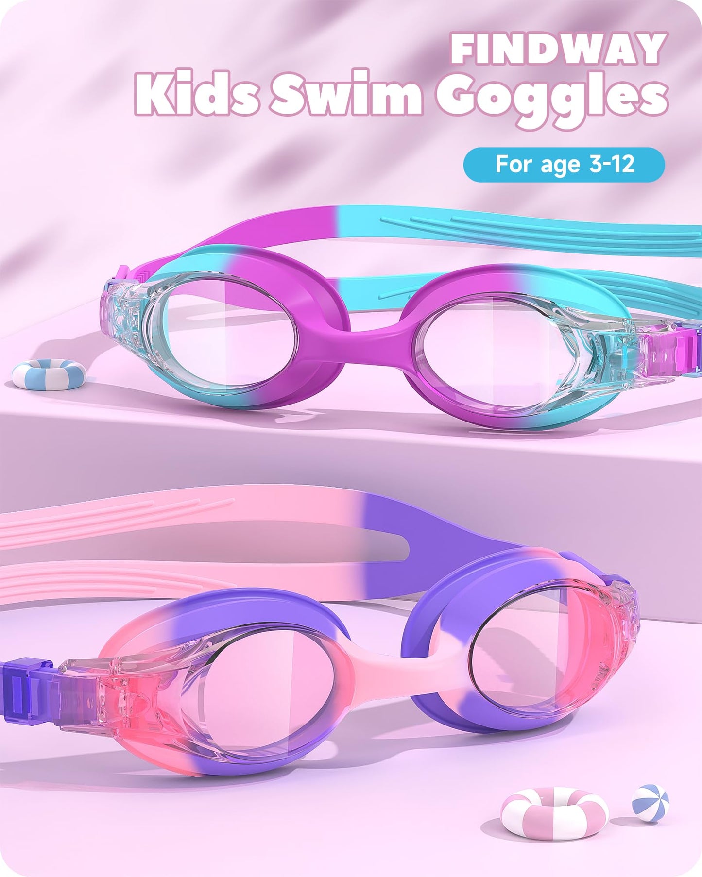 Findway Schwimmbrille Kinder,Schwimmbrille für Kinder Jungen Mädchen Junior, UV-Schutz Anti Nebel Kinder Schwimmbrille für Alter 3-12 Jahre