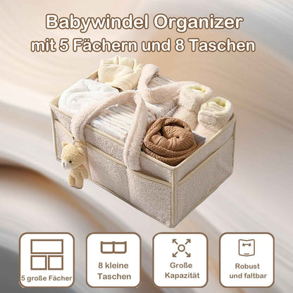 Changing Bag Organiser, Changing Table Organiser, Portable Changing Basket with Removable Compartments, Plush Changing Organiser with Handles, Baby Storage Basket for Changing and Baby Things