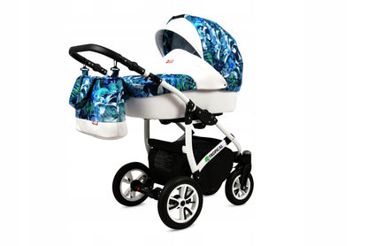 BabyLux® Bambimo Pushchair Set 3 in 1 - Tropical - incl. Baby Carrycot, Buggy Sports Seat, Car Seat - Pram Set - Combination Pram with Changing Bag, Rain Cover etc.
