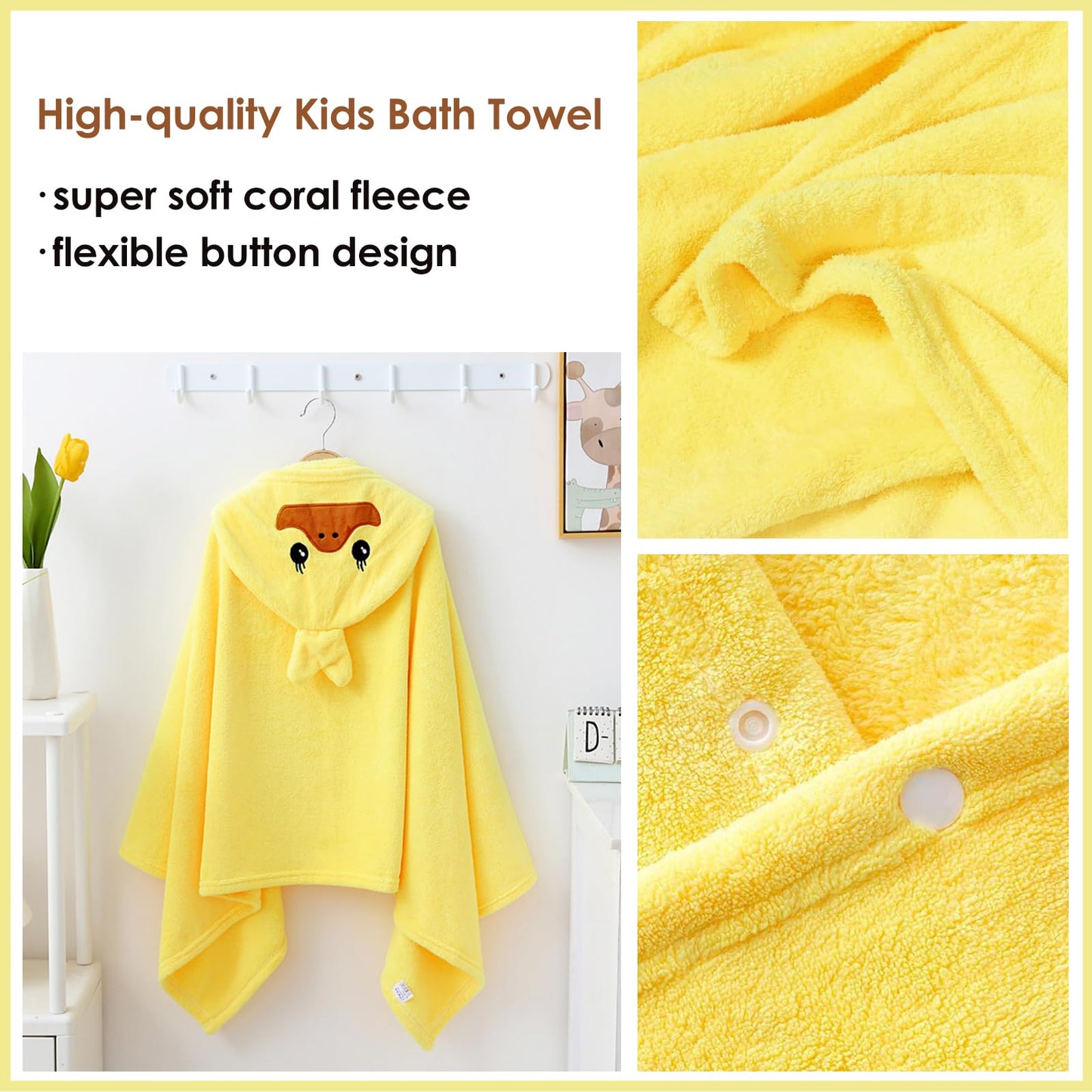 decalsweet Bath Towels for Kids, Large Softness and Absorbent Hooded Baby Bath Towel, Coral Fleece Children's Towel for Bathrobe Boys and Girls, 70 x 140 cm (Blue Elephant) 