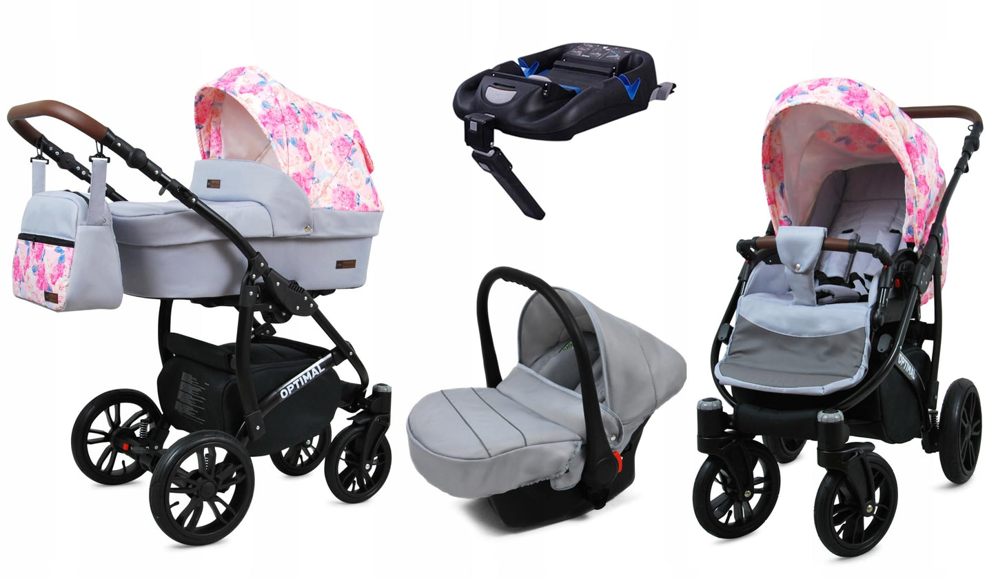 BabyLux® Kinderwagen Set 4 in 1 - Optimal - incl. Babywanne, Buggy Sportsitz, Auto-Babyschale, ISOFIX-Basisstation - Autositz - Kinderwagenset - Kombikinderwagen mit Wickeltasche usw.