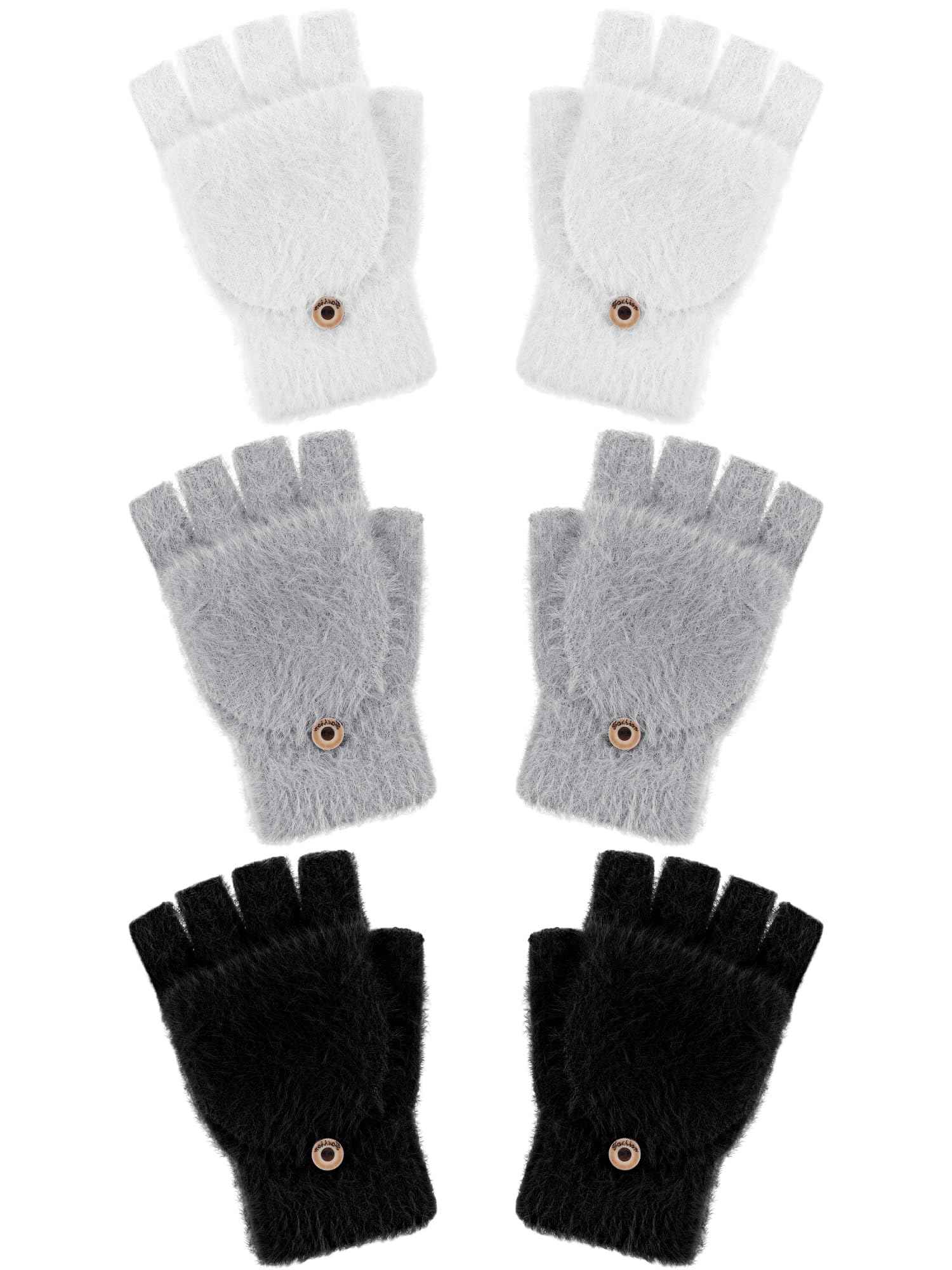 Geyoga 3er Pack Fingerlose Handschuhe mit Klappe Damen Winter Halbfinger Fäustlinge Handschuhe für Kinder