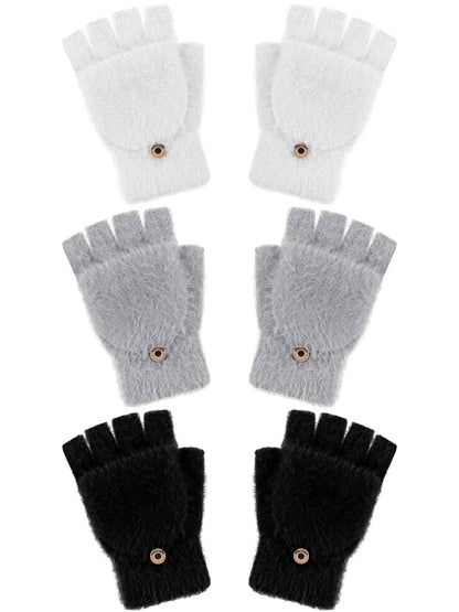 Geyoga 3er Pack Fingerlose Handschuhe mit Klappe Damen Winter Halbfinger Fäustlinge Handschuhe für Kinder