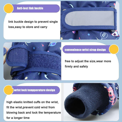 HNGEMSY Children's Winter Snow Gloves Ski Gloves for 2-13 Years Girls Boys PU Palm Waterproof Windproof Warm Fleece Winter Gloves