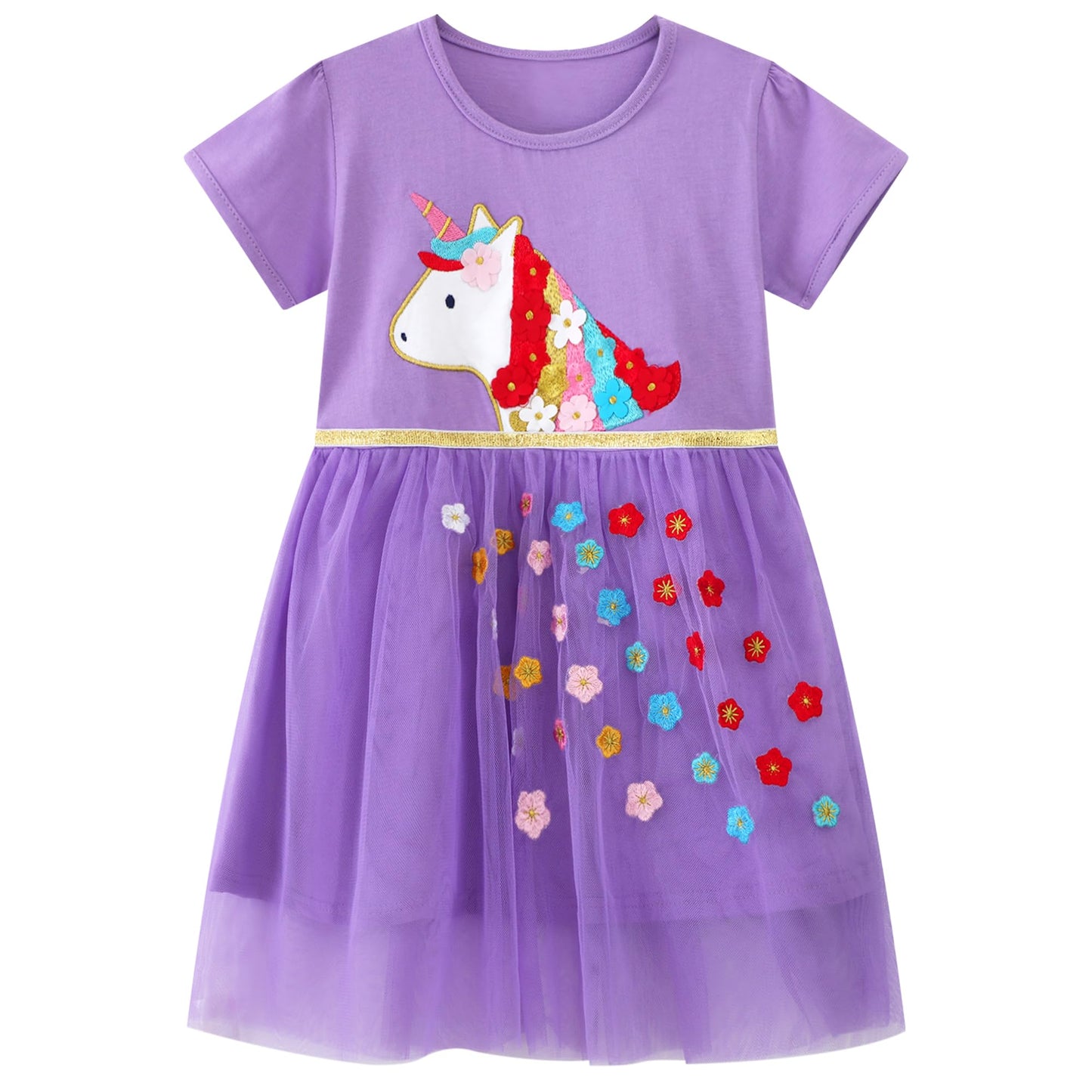 Baogaier Kleid Mädchen Pailletten Tüll Kleider Baumwolle Sommerkleid Sommer Frühling T-Shirt Tüllkleid Kinderkleid Gr. 92-122
