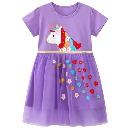 Baogaier Kleid Mädchen Pailletten Tüll Kleider Baumwolle Sommerkleid Sommer Frühling T-Shirt Tüllkleid Kinderkleid Gr. 92-122