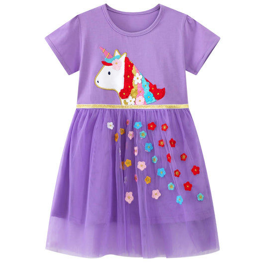 Baogaier Kleid Mädchen Pailletten Tüll Kleider Baumwolle Sommerkleid Sommer Frühling T-Shirt Tüllkleid Kinderkleid Gr. 92-122
