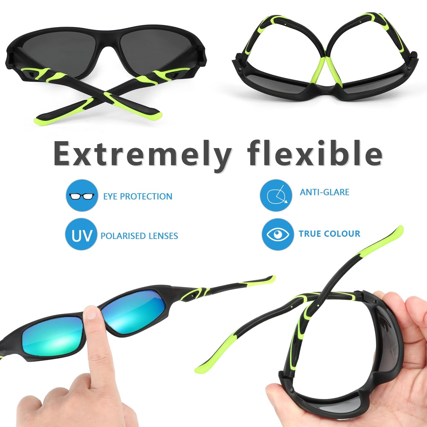 Hifot Sonnenbrille Kinder Polarisierte Sportbrille für Jungen und Mädchen UV400 Schutz gegen UltravioletteFahrradbrille Silikon Sonnenstrahlen Alter 3-12 Jahre