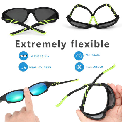 Hifot Sonnenbrille Kinder Polarisierte Sportbrille für Jungen und Mädchen UV400 Schutz gegen UltravioletteFahrradbrille Silikon Sonnenstrahlen Alter 3-12 Jahre