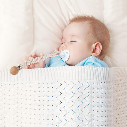 IOSPKKIO® 3 Stück Schnullerclip für Jungen und Mädchen, Schnullerhalter, mit Holzklammern, Handgefertigt, Geflochtene Baumwolle, Babyparty, Geburtstagsgeschenk(Beige)