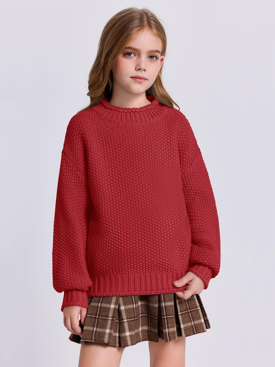 Wenrine Mädchen Pullover Winter Rollkragen Strickpullover Langarm Gestrickt Casual 5-14 Jahre