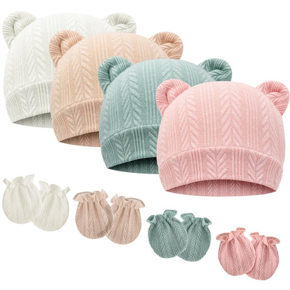 DRESHOW Newborn Baby Hat and Gloves Set Beanie Clothing Unisex Infant Hat Kindergarten Cap Baby Boys Girls 0-6 Months 