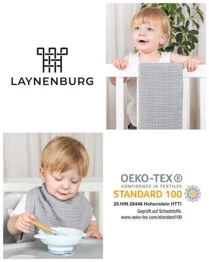 LAYNENBURG 10er-Set Premium Spucktücher Baby aus extra weichem Musselin - 100% Baumwolle - 30x50cm - Oeko Tex 100 - Musselin-tücher als Mulltücher, Mullwindeln oder Stoffwindeln (weiß)