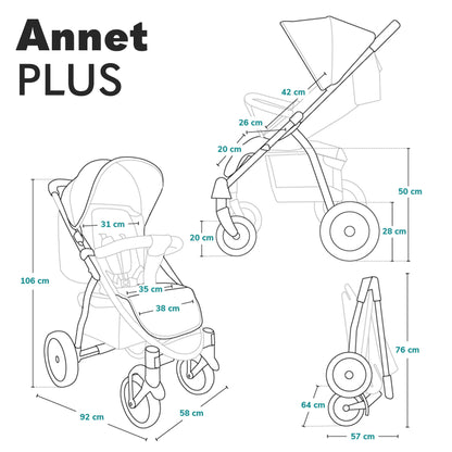 LIONELO Annet Plus Buggy up to 22 kg with Reclining Function, Small Folding Pushchair with Accessories, EVA Foam Wheels, Mosquito Net, Foot Cover Drink Holder, Basket Dreamin