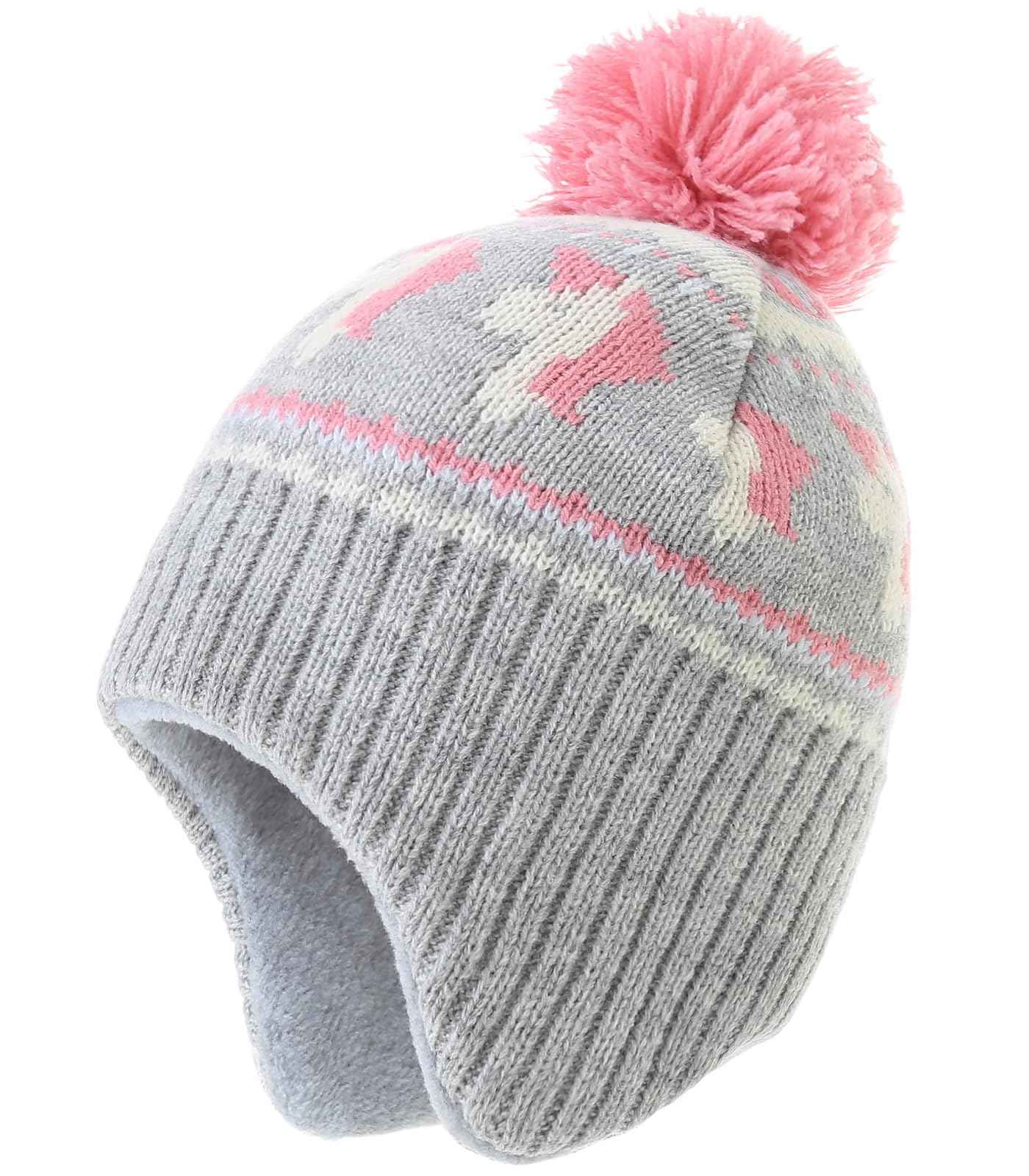 Winter Hat Girls Kids Beanie Earflap Pompom Baby Knitted Hat Girls