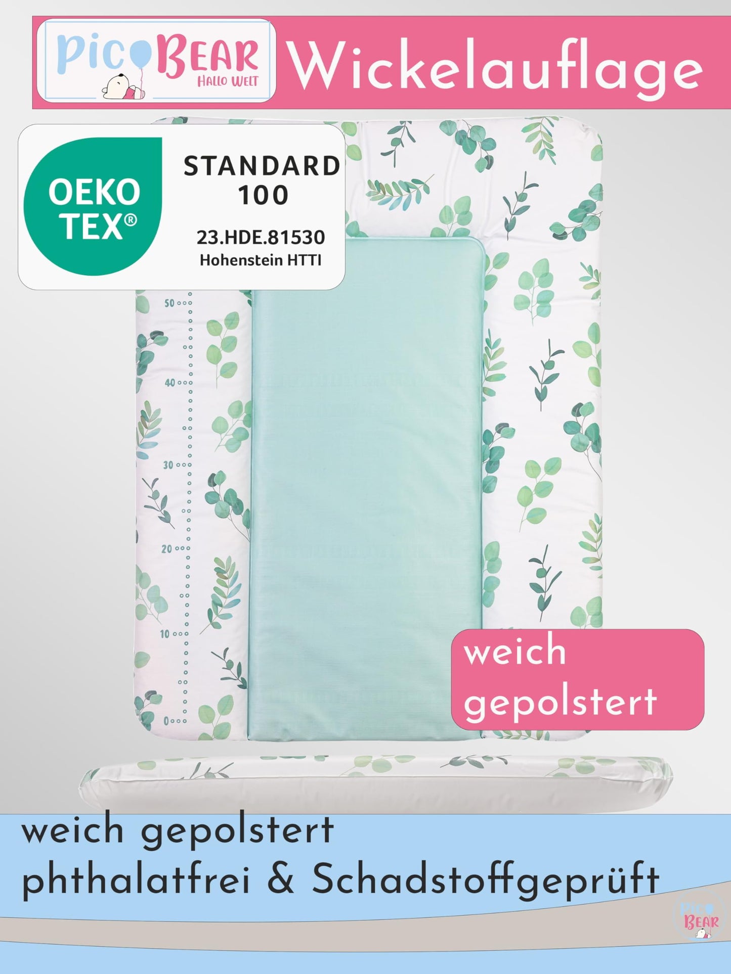 pic Bear Wickelauflage - hochwertige OEKO-TEX Wickeltischauflage - pflegeleichte Wickelunterlage - Auflage Wickelkommode - 85 x 72 cm - Sealife