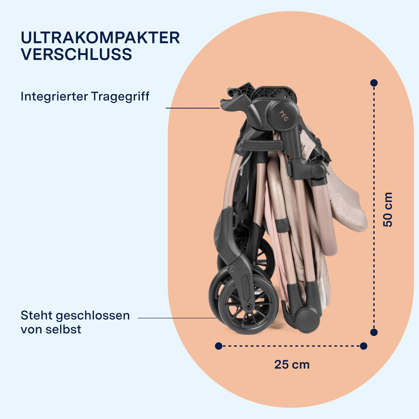 PEG Leichter Buggy Volo mit Regenschutz, Handgepäckgröße, Flugzeuggeeignet, Kompakt, Ab Geburt bis 22 kg, Reisetasche Inklusive, Malva